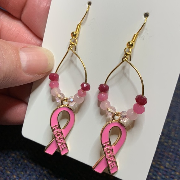 Handcrafted Pink Hope Dangling Earrings - Picture 5 of 8